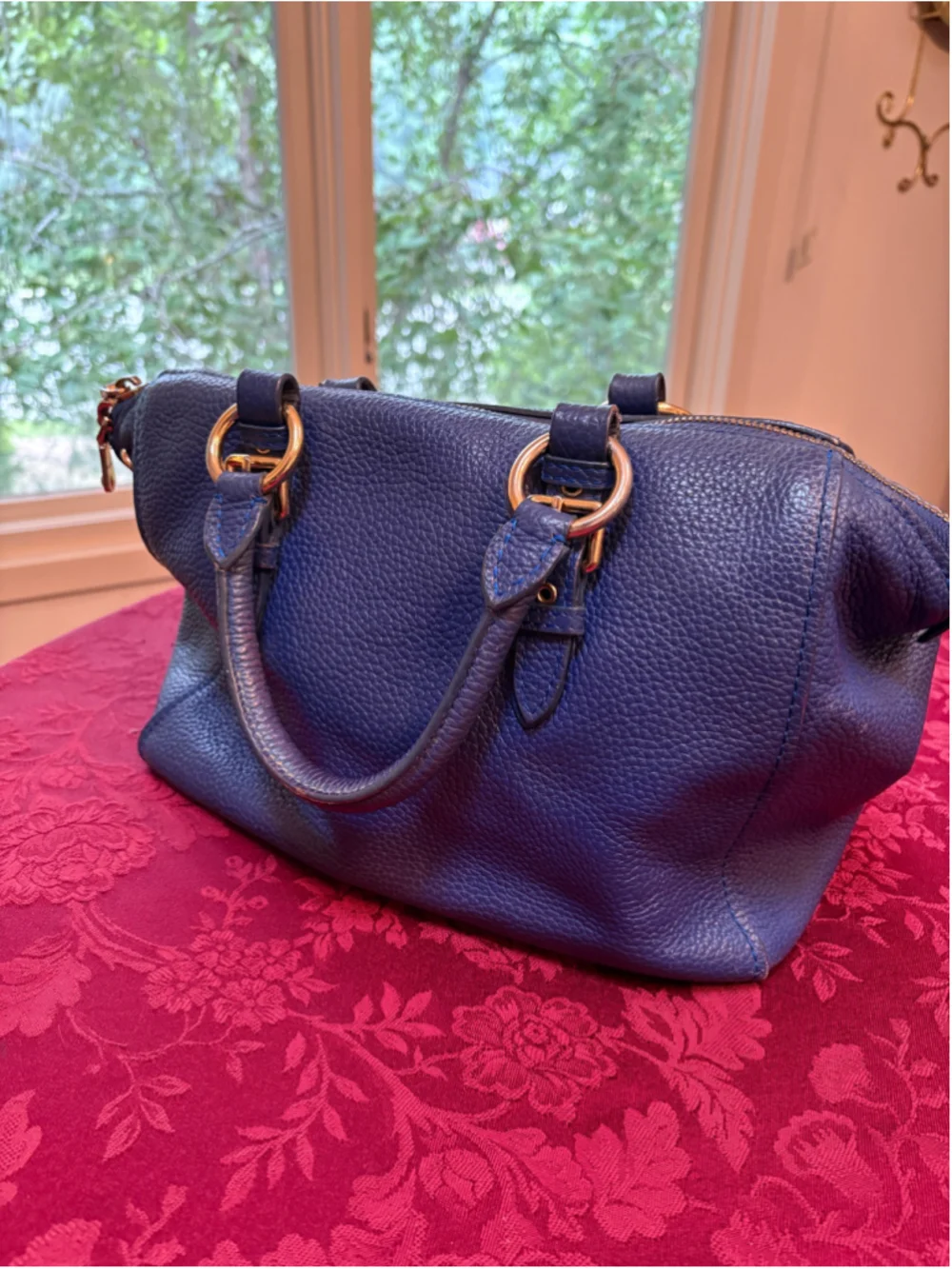 Miu Miu Blue Leather Satchel Bag With Gold Hardware